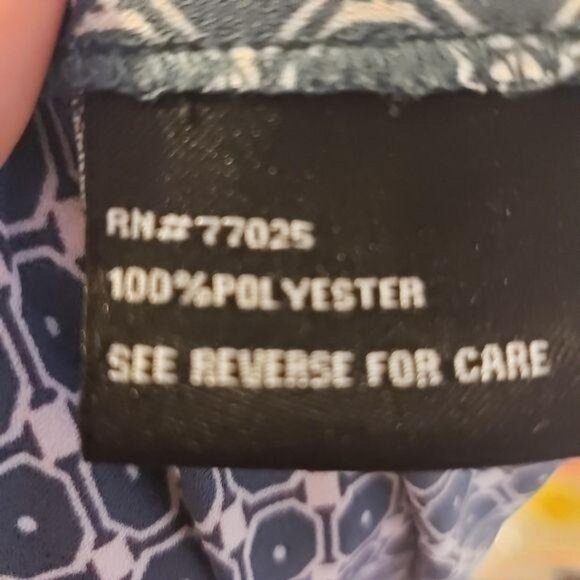 Giuliana geometric Button-Front Long Sleeve Blouse W/ Tie Waist navy and white S - Picture 7 of 9